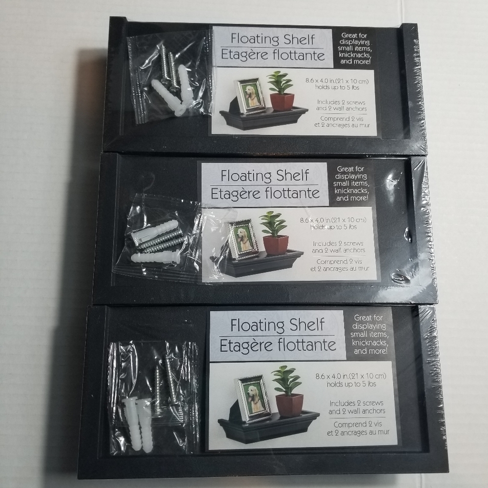 NEW IN PACKAGING SET OF 3 BLACK FLOATING SHELVES